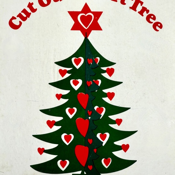 Vintage Dept 56 Wooden Cut Out Heart Tree Christmas Green Red Scandinavian Style - Picture 3 of 13